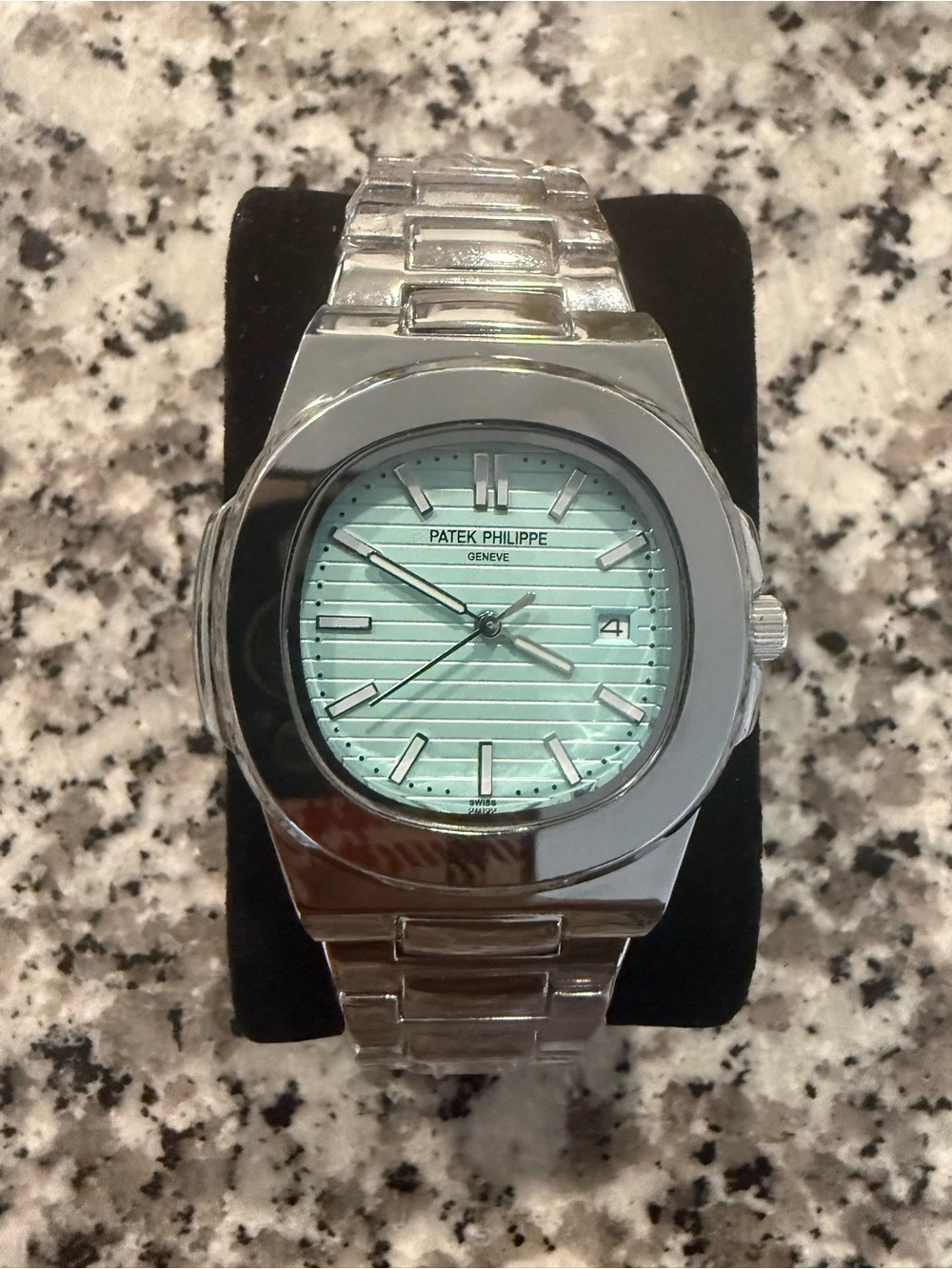 Patek Men's Silver Watch with Mint Green Dial - Picture 3 of 5